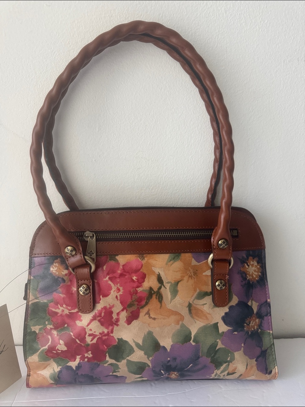 Patricia Nash Calvi French Hydrangea Italian Leather Floral Satchel Handbag - Picture 5 of 16